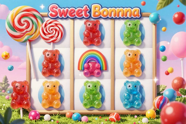 Sweet Bonanza Candy-Spielautomat mit bunten Fr&uuml;chten von Pragmatic Play