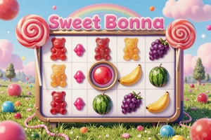 Sweet Bonanza Candy-Spielautomat mit bunten Fr&uuml;chten von Pragmatic Play